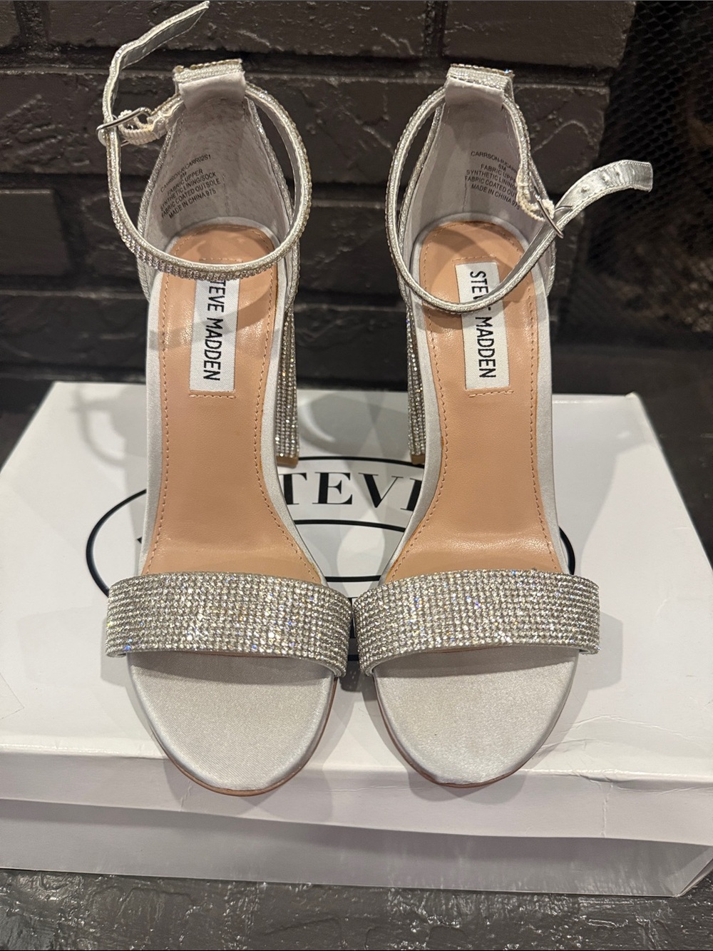 Steve Madden Silver Rhinestone Ankle-Strap Heels